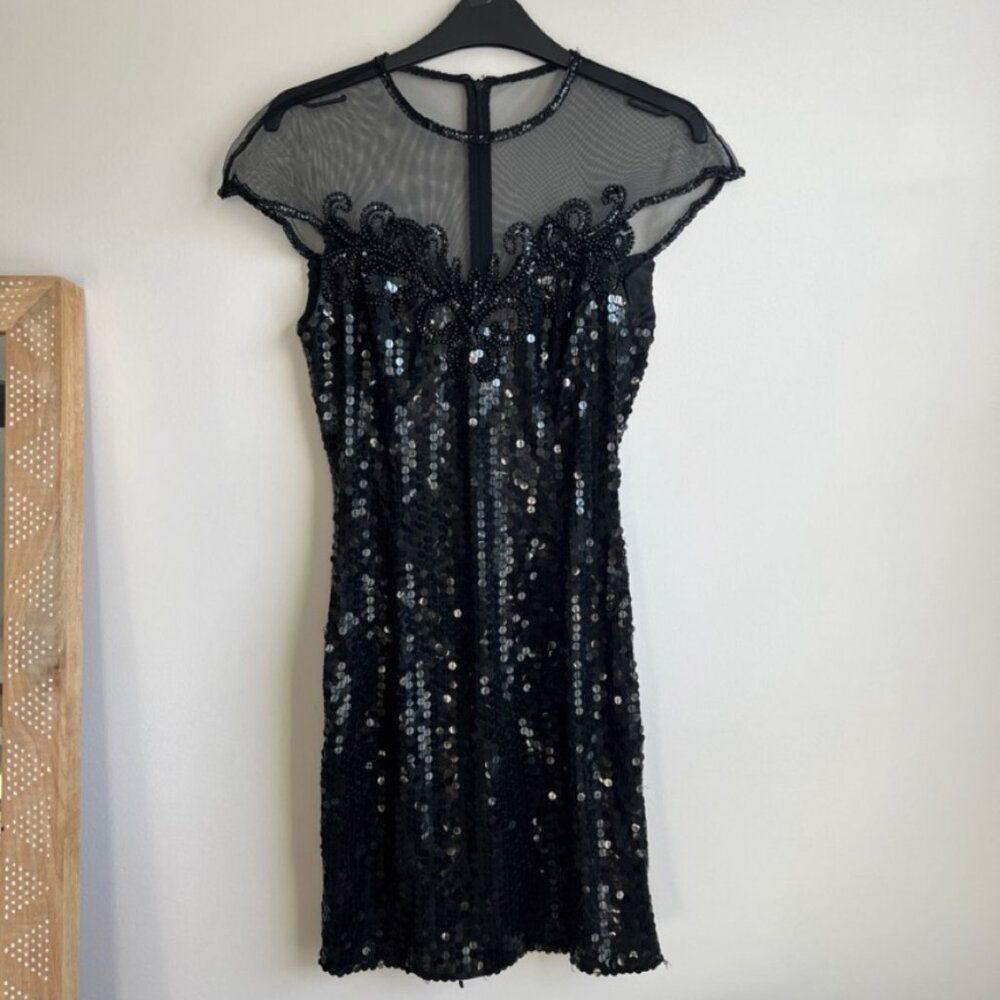 VINTAGE Lime Nite Black Sequin Mini Dress